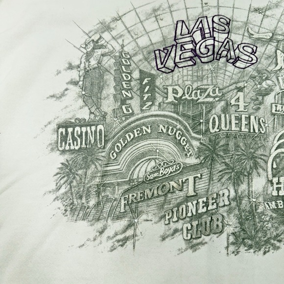 1985 Delta Vintage White Las Vegas Casino StripPuff Printing Bedazzled Crewneck - Picture 2 of 6